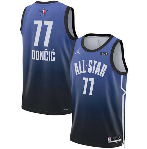 Mens 2023 All-Star #77 Luka Doncic Blue Game Swingman Stitched Basketball Jersey Dzhi